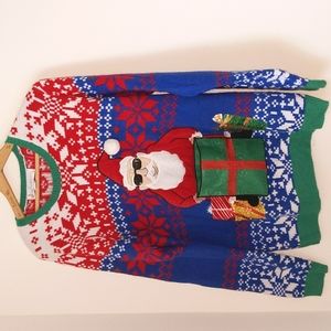 Jolly Sweaters L Acrylic Santa Box Pouch Pocket Ugly Christmas Holiday Sweater